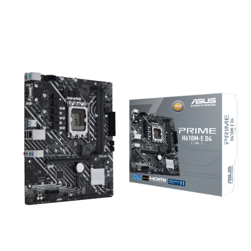 ASUS PRIME H610M-E D4-CSM Intel H610 mATX Motherboard – PCIe 4.0, Dual M.2, HDMI/DP/D-Sub, USB 3.2 Gen 1, 1Gb LAN