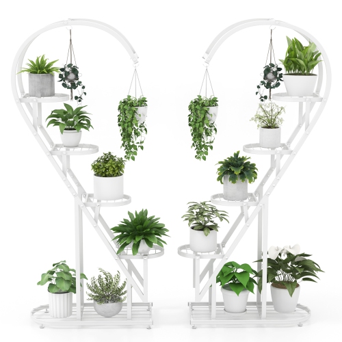 COSTWAY  5 Tier Metal Plant Stand Heart-Shaped Shelf With Hanging Hook for Multiple Plants