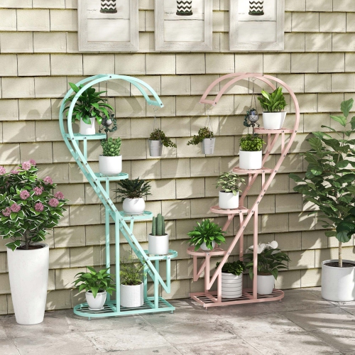 Costway 5 Tier Metal Plant Stand Heart-shaped Shelf with Hanging Hook for Multiple Plants