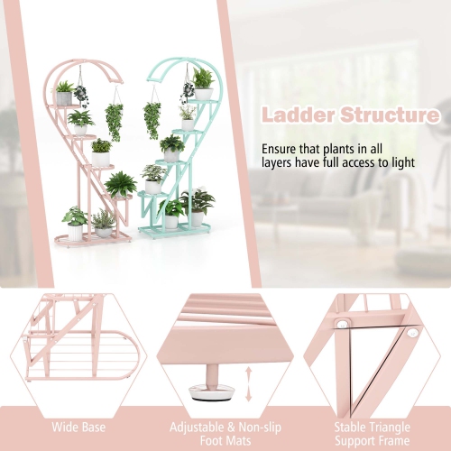 Costway 5 Tier Metal Plant Stand Heart-shaped Shelf with Hanging Hook for Multiple Plants