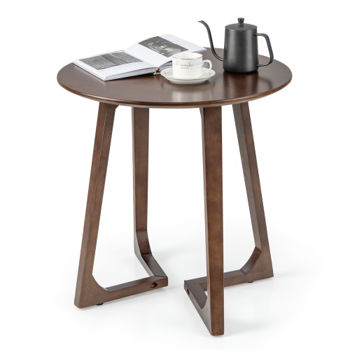 COSTWAY  " 24"" Round Side Table Solid Rubber Wood End Table Beside Sofa&bed for Small Space"