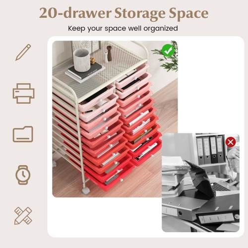 Costway 20 Drawers Rolling Cart Storage Scrapbook Paper Studio Organizer Bins
