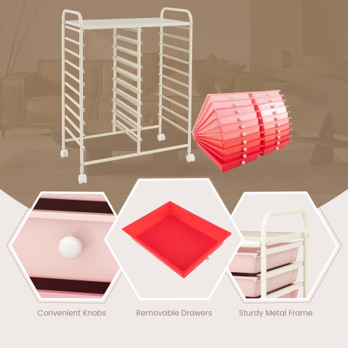 Costway 20 Drawers Rolling Cart Storage Scrapbook Paper Studio Organizer Bins