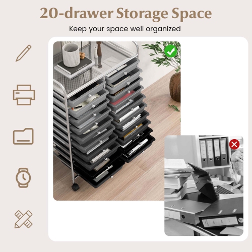 Costway 20 Drawers Rolling Cart Storage Scrapbook Paper Studio Organizer Bins
