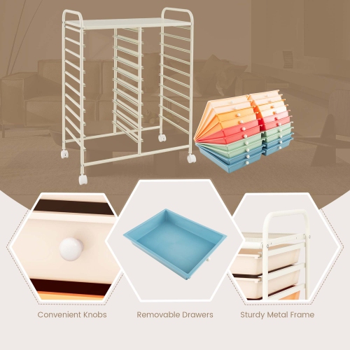 Costway 20 Drawers Rolling Cart Storage Scrapbook Paper Studio Organizer Bins