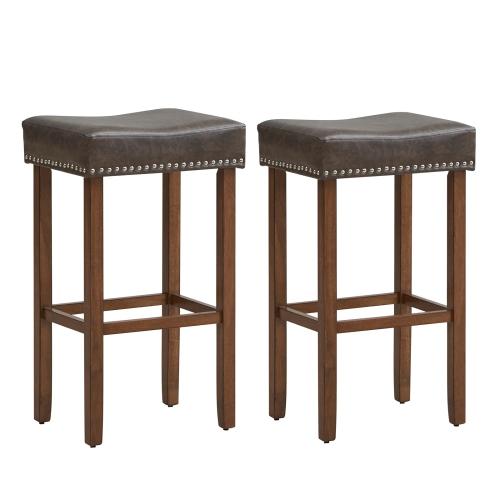 COSTWAY  Coastway 29.5" Wood Frame Pu Leather Upholstered Bar Stools Set Of 2 With Footrests