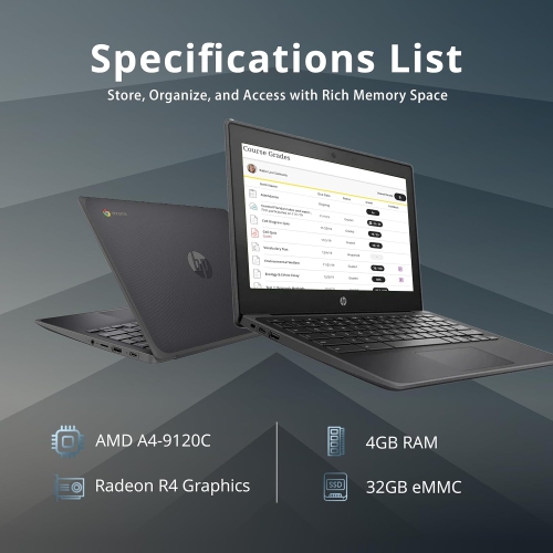 HP Chromebook 11.6" HD Anti-glare Laptop, AMD A4-9120C, 32GB eMMC, 4GB RAM, AMD Radeon R4 Graphics, Full Size Keyboard, HD Webcam, WiFi 5, Chrome OS,