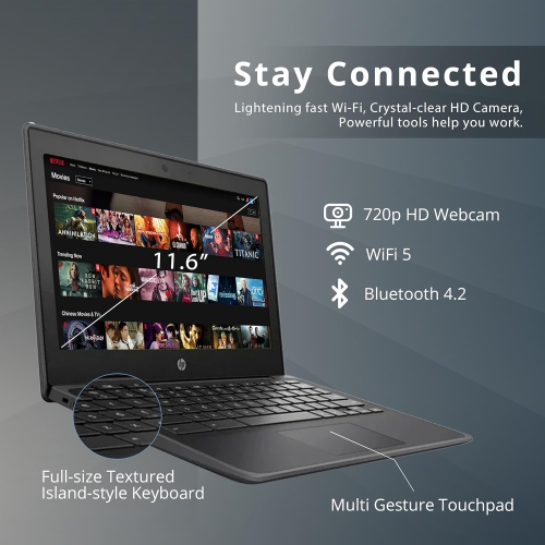 HP Chromebook 11.6" HD Anti-glare Laptop, AMD A4-9120C, 32GB eMMC, 4GB RAM, AMD Radeon R4 Graphics, Full Size Keyboard, HD Webcam, WiFi 5, Chrome OS,