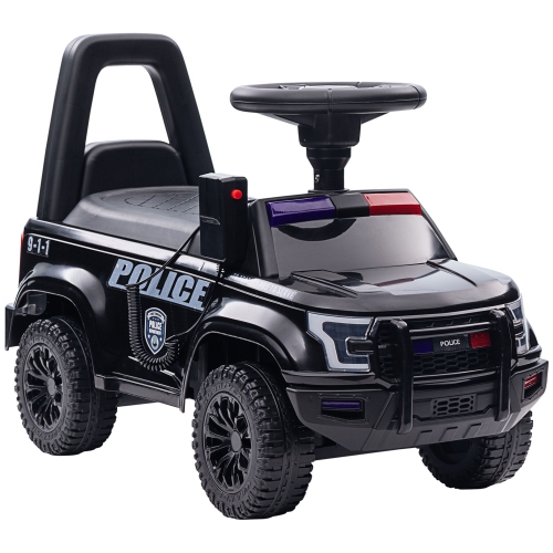 Aosom Kids Ride On Sliding Car with Hidden Under Seat Storage, Ride On Police Car for Toddler with Megaphone, Anti Dumping Device, Removable Backrest