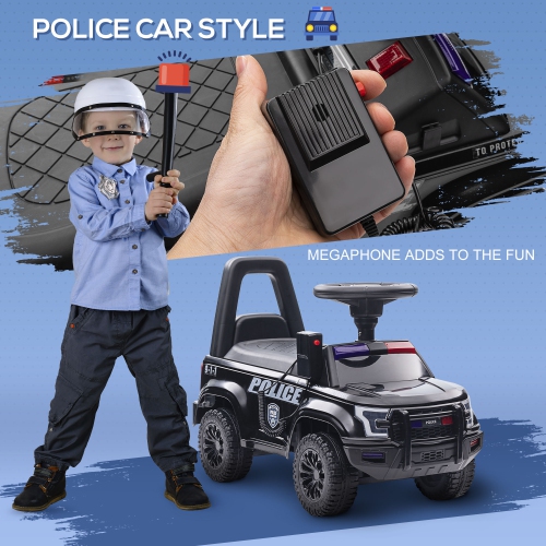 Aosom Kids Ride On Sliding Car with Hidden Under Seat Storage, Ride On Police Car for Toddler with Megaphone, Anti Dumping Device, Removable