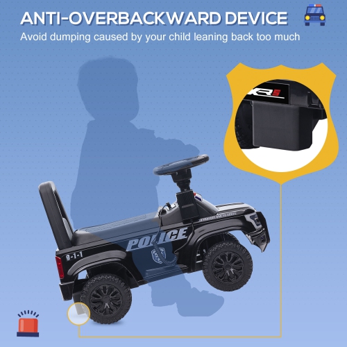 Aosom Kids Ride On Sliding Car with Hidden Under Seat Storage, Ride On Police Car for Toddler with Megaphone, Anti Dumping Device, Removable