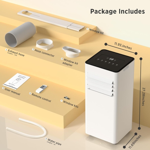 ZAFRO 8000 BTU Portable Air Conditioners Cool Up to 450 sq ft, 4 Modes Portable AC with Remote Control/Large LED Display/24Hrs Timer/Installation