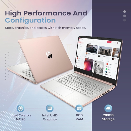 HP Stream 14" HD Laptop, Intel Celeron N4120, 288GB Storage(128GB eMMC+160GB Docking Station Set), 8GB RAM, Intel UHD Graphics, Webcam, 1 Year Office