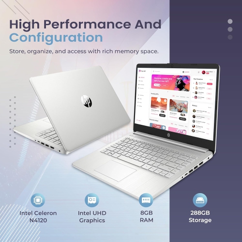 HP Stream 14" HD Laptop, Intel Celeron N4120, 288GB Storage(128GB eMMC+160GB Docking Station Set), 8GB RAM, Intel UHD Graphics, Webcam, 1 Year Office