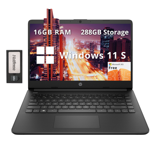 HP Stream 14" HD Laptop, Intel Celeron N4120, 288GB Storage(128GB eMMC+160GB Docking Station Set), 16GB RAM, Intel UHD Graphics, Webcam, 1 Year Offic