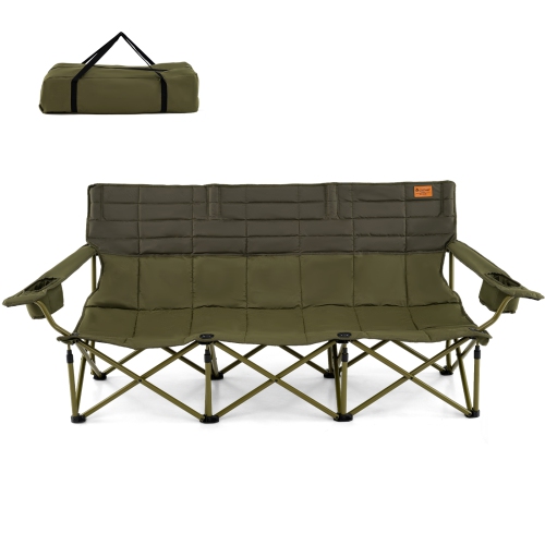 Costway 3 Person Folding Camping Chair Heavy-Duty Camp Couch with 2 Cup Holders Padding