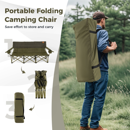 Costway 3 Person Folding Camping Chair Heavy-Duty Camp Couch with 2 Cup Holders Padding