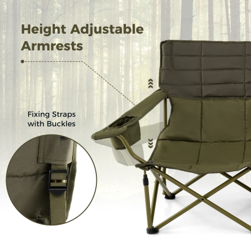 Costway 3 Person Folding Camping Chair Heavy-Duty Camp Couch with 2 Cup Holders Padding