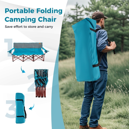 Costway 3 Person Folding Camping Chair Heavy-Duty Camp Couch with 2 Cup Holders Padding