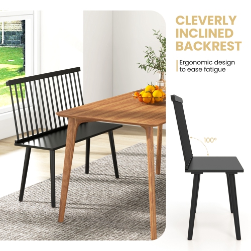 Banc d'entrée de Costway pour banc de salle à manger en bois de caoutchouc Windsor avec dossier à barreaux 2