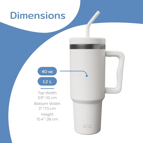 BOZ 40 oz – gobelet avec poignée et couvercle à paille, bouteille d’eau isotherme en acier inoxydable, tasse de voyage réutilisable, idéal pour