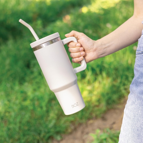 BOZ 40 oz – gobelet avec poignée et couvercle à paille, bouteille d’eau isotherme en acier inoxydable, tasse de voyage réutilisable, idéal pour