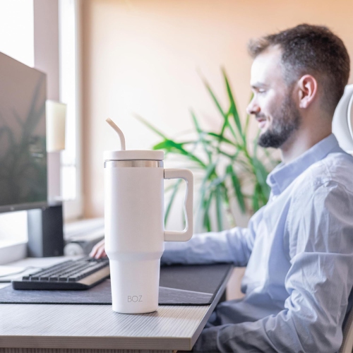 BOZ 40 oz – gobelet avec poignée et couvercle à paille, bouteille d’eau isotherme en acier inoxydable, tasse de voyage réutilisable, idéal pour