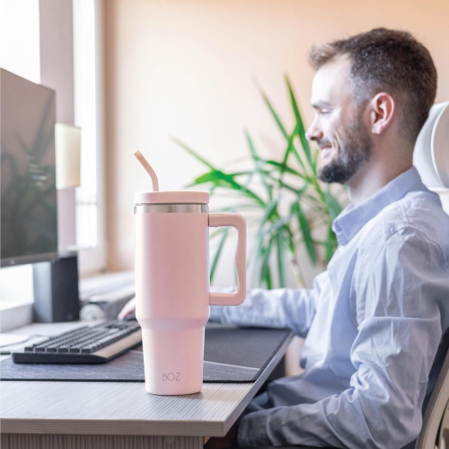BOZ 40 oz – gobelet avec poignée et couvercle à paille, bouteille d’eau isotherme en acier inoxydable, tasse de voyage réutilisable, idéal pour