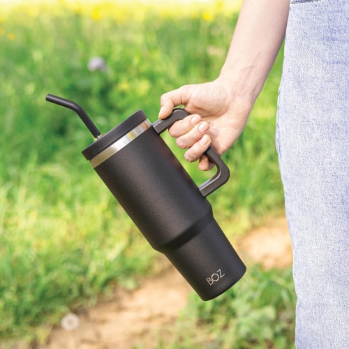 BOZ 40 oz – gobelet avec poignée et couvercle à paille, bouteille d’eau isotherme en acier inoxydable, tasse de voyage réutilisable, idéal pour