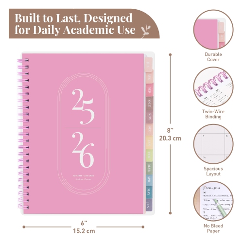 Rileys & Co 2025-2026 12-month Academic Weekly & Monthly Agenda Planner 8 x 6 in Pink
