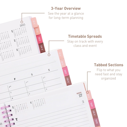 Rileys & Co 2025-2026 12-month Academic Weekly & Monthly Agenda Planner 8 x 6 in Pink