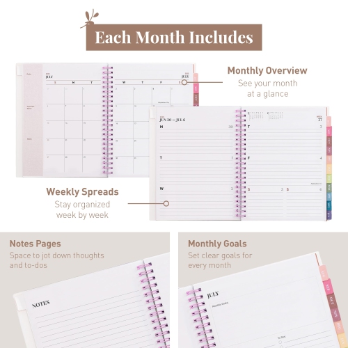 Rileys & Co 2025-2026 12-month Academic Weekly & Monthly Agenda Planner 8 x 6 in Pink