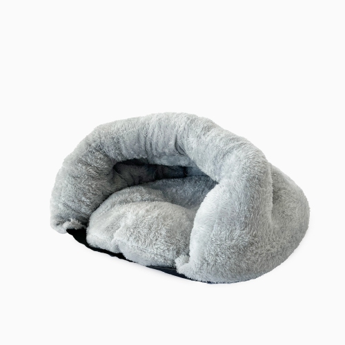 Cozy Cat Cave, Round Fluffy Hooded Best Cave for Kittensn and Small Pets, Romovavle Cushioned Pillonw, Cat Hideaway with Non-slip Bottom, Grey, 18'