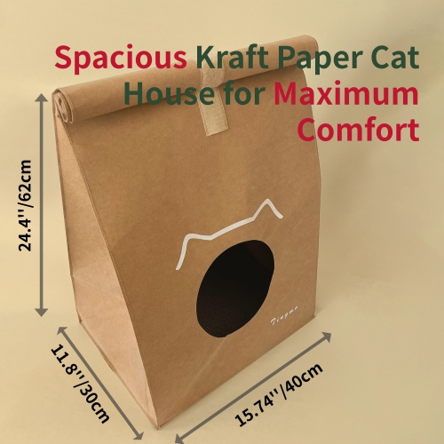 Wenhome Kraft Paper Cat House, Durable, Lightweight, and Eco-Friendly Cat Condo for Cozy Relaxation
