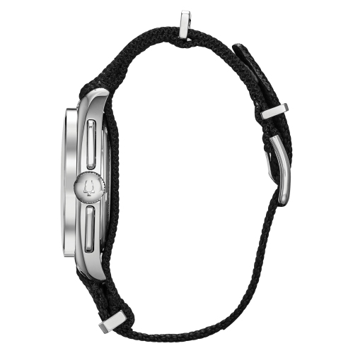 Bulova Mens Lunar Pilot Special Edition HPQ Watch 45mm Silver-Tone Stainless Steel Case Black Nylon Strap with Black Dial