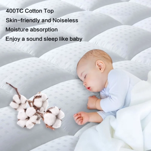 Queen Cooling Mattress Pad Topper - Cotton Quilted Pillow Top Protector - Deep Pocket Fits 8-21 Inch Mattresses