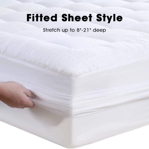 Queen Cooling Mattress Pad Topper - Cotton Quilted Pillow Top Protector - Deep Pocket Fits 8-21 Inch Mattresses