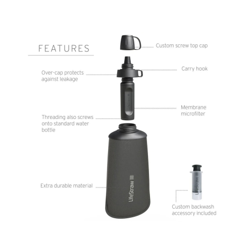 FILTRE À EAU SOUPLE PLIABLE 650 ML SÉRIE PEAK DE LIFESTRAW | NOIR