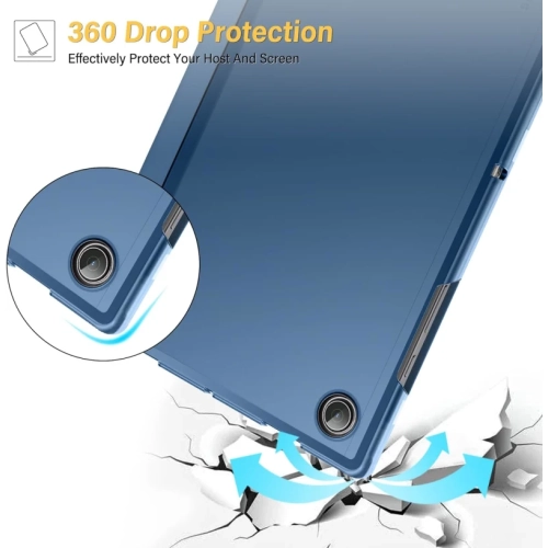 Samsung Galaxy Tab A9+ A9 Plus Case 10.9/11 Inch 2023 with 2 Tempered Glass Screen Protectors, Translucent Tri-Fold Cover - Navy Blue