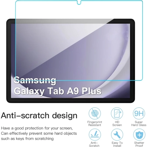 Samsung Galaxy Tab A9+ A9 Plus Case 10.9/11 Inch 2023 with 2 Tempered Glass Screen Protectors, Translucent Tri-Fold Cover - Navy Blue