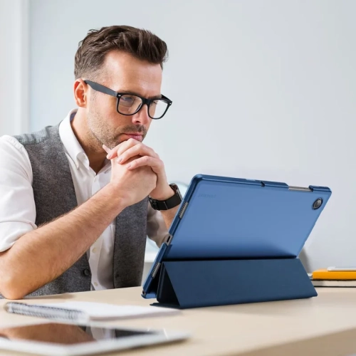 Samsung Galaxy Tab A9+ A9 Plus Case 10.9/11 Inch 2023 with 2 Tempered Glass Screen Protectors, Translucent Tri-Fold Cover - Navy Blue