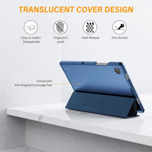 Samsung Galaxy Tab A9+ A9 Plus Case 10.9/11 Inch 2023 with 2 Tempered Glass Screen Protectors, Translucent Tri-Fold Cover - Navy Blue