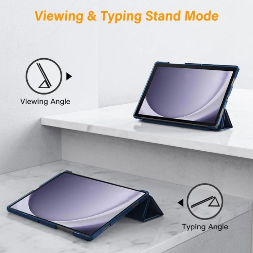 Samsung Galaxy Tab A9+ A9 Plus Case 10.9/11 Inch 2023 with 2 Tempered Glass Screen Protectors, Translucent Tri-Fold Cover - Navy Blue