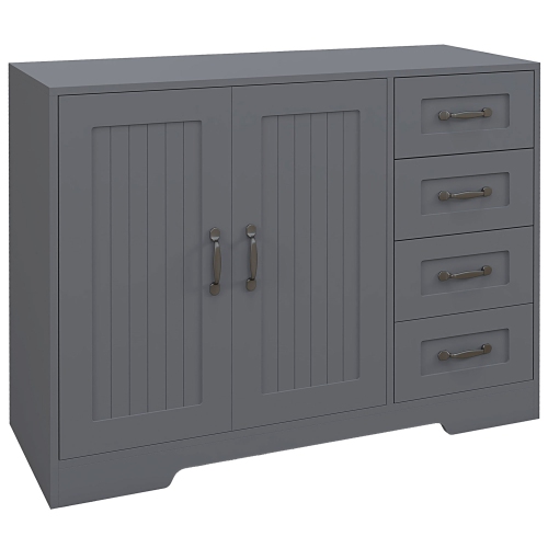 HOMCOM  Modern Sideboard Buffet Cabinet With Drawers And Beadboard Door Cupboard Kitchen Storage Cabinet In Grey