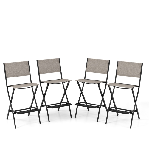 Costway Set of 4 Outdoor Bar Chair Folding Bar Height Stool with Metal Frame