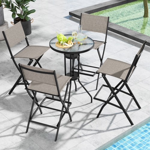 Costway Set of 4 Outdoor Bar Chair Folding Bar Height Stool with Metal Frame