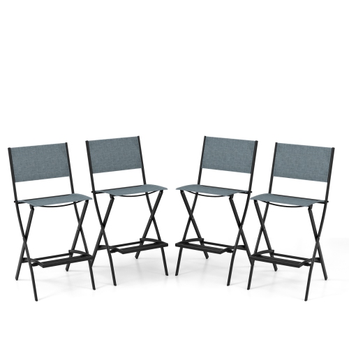Costway Set of 4 Outdoor Bar Chair Folding Bar Height Stool with Metal Frame