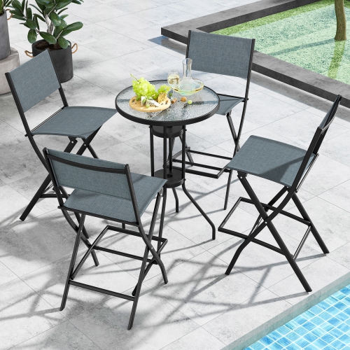 Costway Set of 4 Outdoor Bar Chair Folding Bar Height Stool with Metal Frame