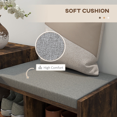 HOMCOM Shoe Bench with Storage, Modern Upholstered Entryway Bench with Shelves, Drawer, Table Top and Padded Cushion for Living Room, Hallway, Rustic