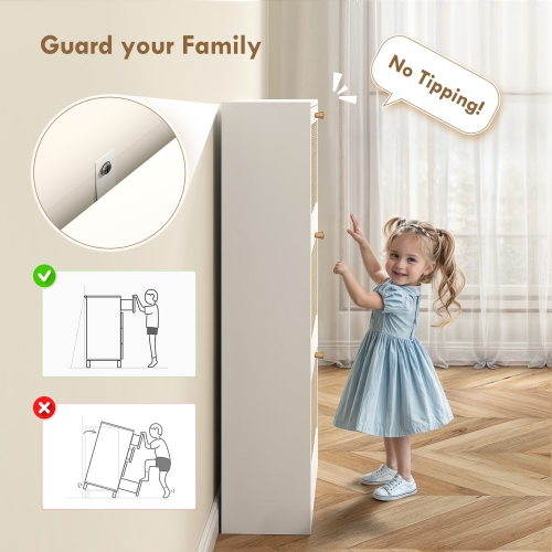 HOMCOM Boho Rattan Shoe Cabinet with 3 Flip Drawers and Adjustable Shelves, Narrow Shoe Storage Cabinet, Holds 18 Pairs for Entryway, Hallway, White